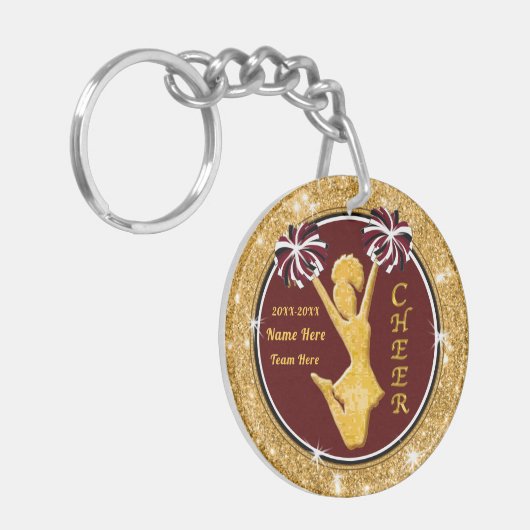 Maroon-, gouden, zwarte en witte kronkel ideeën sleutelhanger (Voorkant Links)