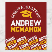 Maroon & Goudgeel Afstuderen gepersonaliseerd Wijn Etiket (Enkel label)