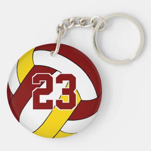 maroon goudteam kleuren aangepaste volleybal jonge sleutelhanger (Achterkant)