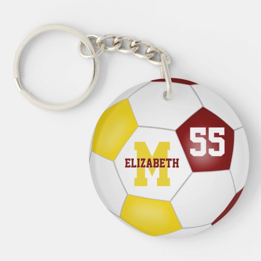 maroon goudwit team kleuren voetbaltas label sleutelhanger (Voorkant)