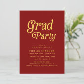 Maroon Grad Party Retro Graduation Invitation Kaart (Staand voorkant)