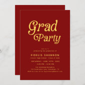Maroon Grad Party Retro Graduation Invitation Kaart (Voorkant / Achterkant)