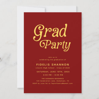 Maroon Grad Party Retro Graduation Invitation Kaart