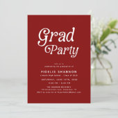 Maroon Grad Party Retro Graduation Invitation Kaart (Staand voorkant)