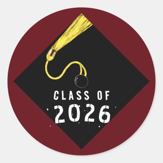 Maroon Graduation 2026 Ronde Sticker (Voorkant)