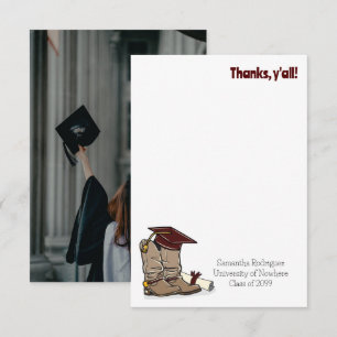 Maroon Graduation Cap and Cowboy Boot Bedankkaart