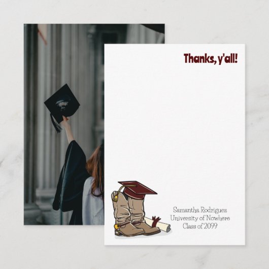 Maroon Graduation Cap and Cowboy Boot Bedankkaart (Voorkant / Achterkant)