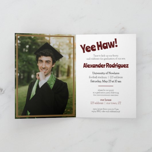 Maroon Graduation Cap Cowboy Boot Arrangement (Binnen)