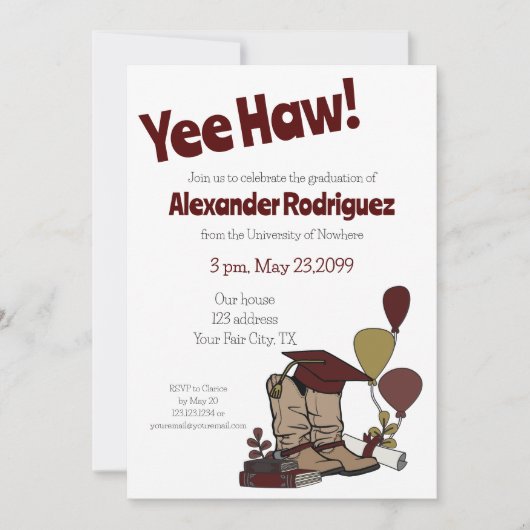 Maroon Graduation Cap Cowboy Boot Arrangement Kaart (Voorkant)