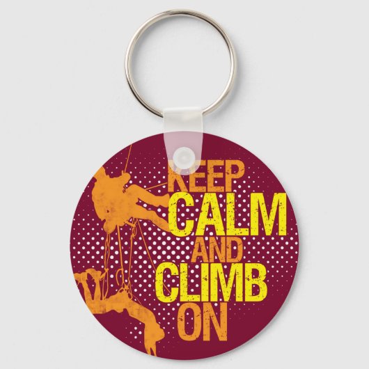 Maroon grappige Keep Calm en klim aan sleutelhange Sleutelhanger (Voorkant)
