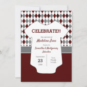 Maroon & Gray Argyle Pattern Baby Foto Aankondiging (Voorkant)