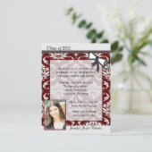 Maroon & Gray Damask Foto Afstuderen Uitnodiging (Staand voorkant)