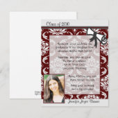 Maroon & Gray Damask Foto Afstuderen Uitnodiging (Voorkant / Achterkant)