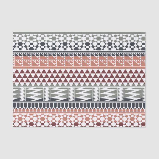 Maroon Gray Geometric Aztec Tribal Print Patroon Tissuepapier (Voorkant)