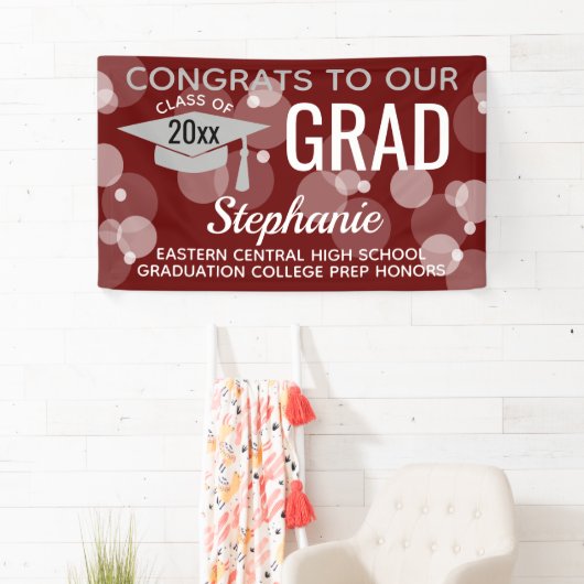 Maroon Gray Modern Bubble Afstudeerder Afstuderen Spandoek (Insitu)