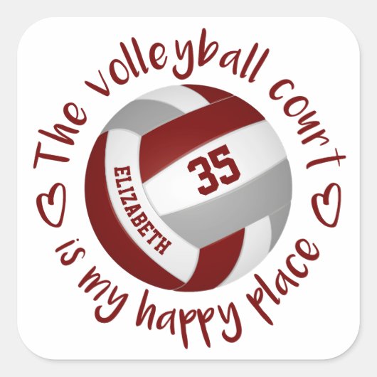maroon gray volleyball happy place typografie vierkante sticker (Voorkant)