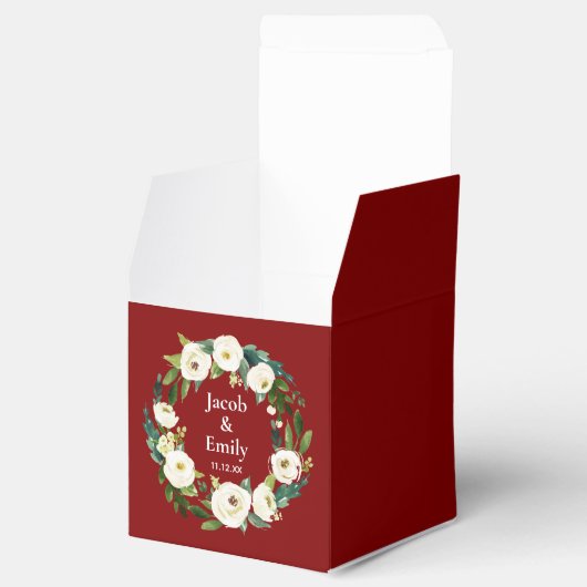 Maroon Greenery Gepersonaliseerde Namen Datum Huwe Bedankdoosjes (Geopend)