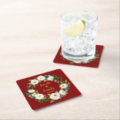 Maroon Greenery Gepersonaliseerde Namen Datum Huwe Kartonnen Onderzetters (Insitu)