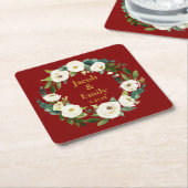 Maroon Greenery Gepersonaliseerde Namen Datum Huwe Kartonnen Onderzetters (Schuin)