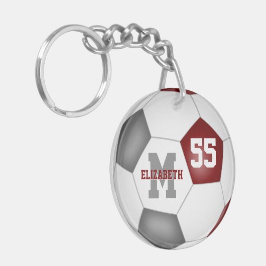 Maroon Grey School Team Kleuren Meisjes Voetbal Sleutelhanger (Voorkant Links)