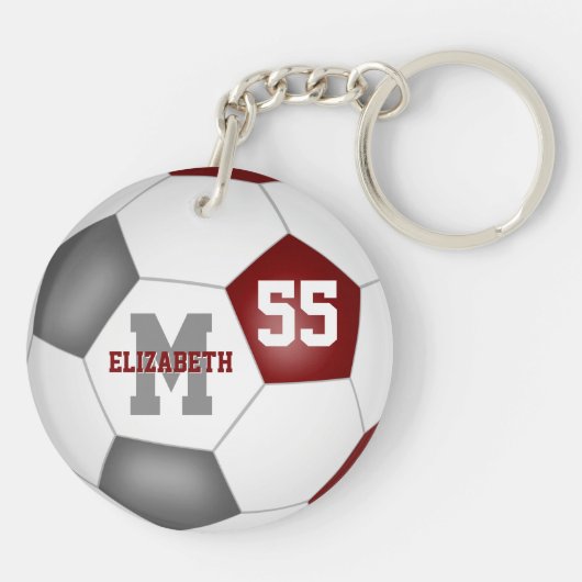 Maroon Grey School Team Kleuren Meisjes Voetbal Sleutelhanger (Achterkant)