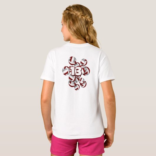 Maroon Grey Team Kleuren Volleyballen Atleet Naam T-shirt (Achterkant volledig)