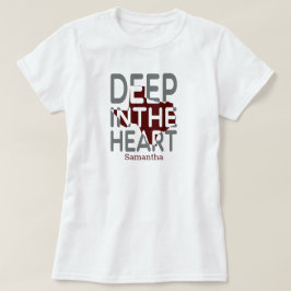 Maroon & Grey TX State Cutout Deep in hart T-shirt