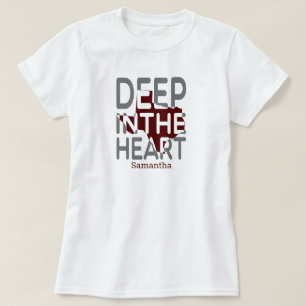 Maroon & Grey TX State Cutout Deep in hart T-shirt