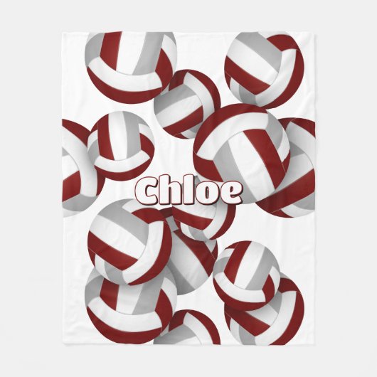 Maroon Grey Volleyballen Meisjes Sportkamer Decor Fleece Deken (Voorkant)
