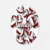 Maroon Grey volleyballen met atleet naam KeeSake Metalen Ornament (Voorkant links)