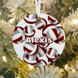Maroon Grey volleyballen met atleet naam KeeSake Metalen Ornament