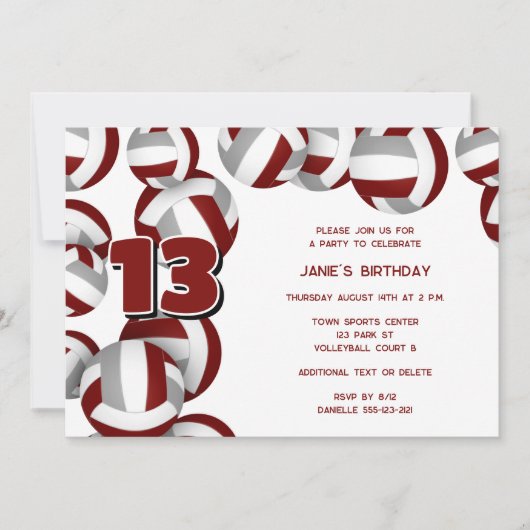 Maroon Grey Volleyballs Meisjes Jongens Verjaardag Kaart (Voorkant)