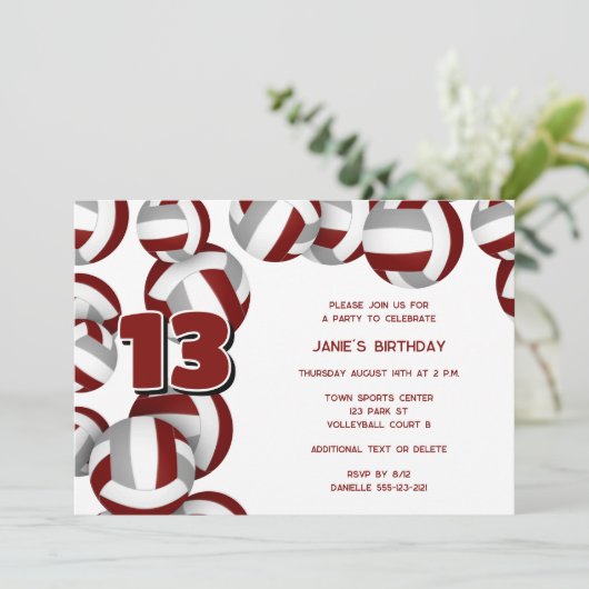 Maroon Grey Volleyballs Meisjes Jongens Verjaardag Kaart (Staand voorkant)