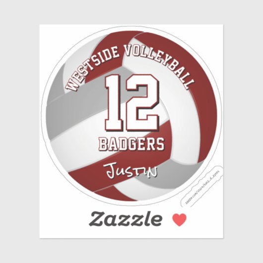 Maroon Grey volleybalteam kleuren kinder teamnaam Sticker (Vel)
