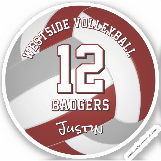 Maroon Grey volleybalteam kleuren kinder teamnaam Sticker (Voorkant)