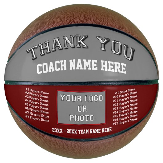 Maroon, grijs, Basketball Coach appreciatie cadeau Basketbal (Voorkant)