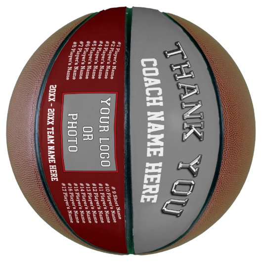 Maroon, grijs, Basketball Coach appreciatie cadeau Basketbal (Verticaal)