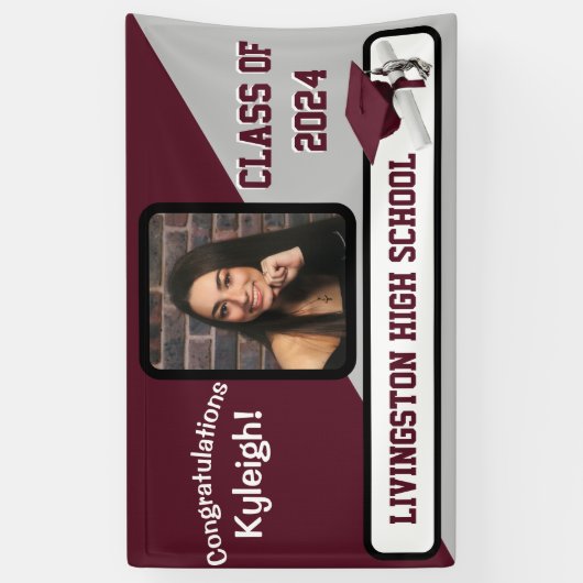 Maroon, grijs en wit Afstuderen Spandoek (Verticaal)