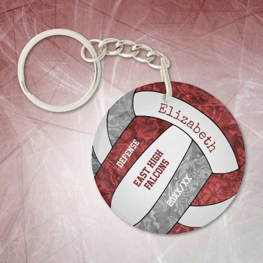Maroon grijs girly sport aangepaste volleybal sleutelhanger