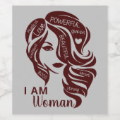 Maroon/Grijs Ik ben Vrouw Gepersonaliseerd Wijn Etiket (Enkel label)