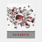 Maroon Grijs Sport Decor Meisjes Basketballen Ster Fleece Deken (Voorkant)