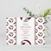 Maroon grijs sportief meisjesvolleybal verjaardags kaart (Staand voorkant)