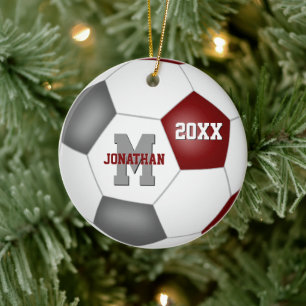maroon grijs team geestesjongens meiden voetbalwed keramisch ornament