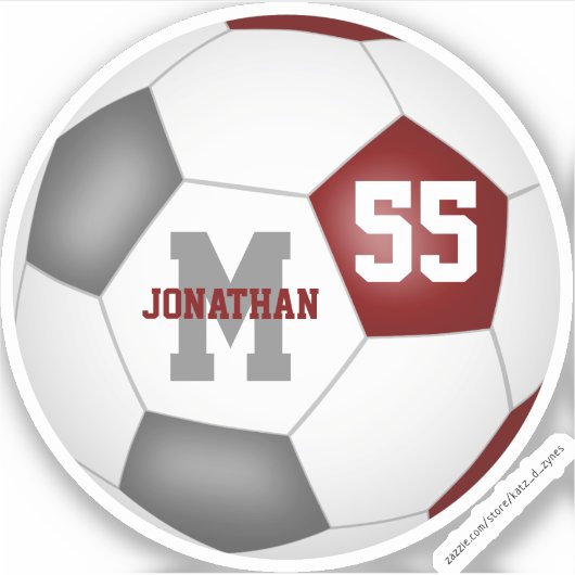 maroon grijs team kleuren jongens voetbal sticker (Voorkant)