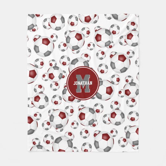 maroon grijs team kleuren jongens voetbalsport fleece deken (Voorkant)