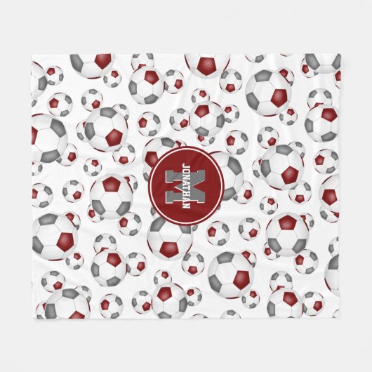 maroon grijs team kleuren jongens voetbalsport fleece deken (Voorkant (Horizontaal))