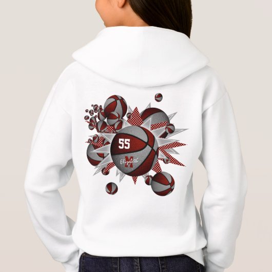 maroon grijs team kleuren meisjes basketballen (Achterkant)