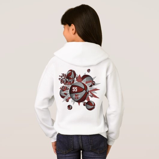 maroon grijs team kleuren meisjes basketballen (Achterkant volledig)