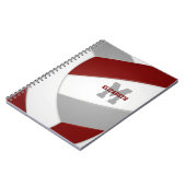 maroon grijs team kleuren meisjes volleybal notitieboek (Linkerzijde)