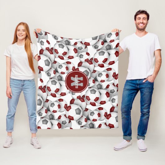 Maroon grijs team kleuren voetballen fleece deken (In situ)